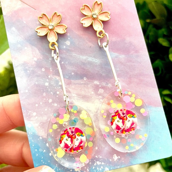 Lisa Frank Unicorn Sticker Acrylic Earrings - Picture 1 of 4